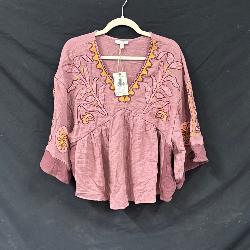 Umgee Pink Embroidered Boho Blouse